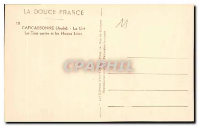 Carcassonne (Aude) — Widok na Wieżę Kwadratową i Wysokie Lices — Les Éditions d'Art VWC, Paryż — Rewers