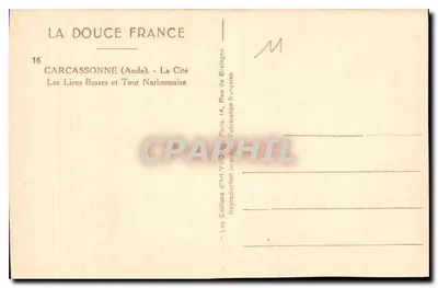 Carcassonne (Aude) — Les Lices Basses e Torre Narbonense — Edições de Arte Yvon — Verso