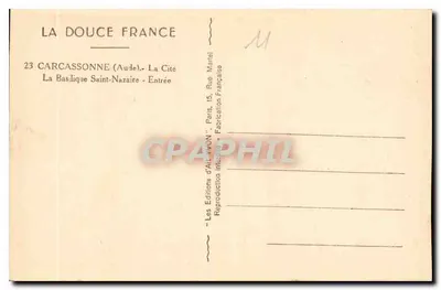 Carcassonne (Aude) — Bazylika św. Nazariusza — Wejście — Les Éditions d'Art 'VIVON' - Wydanie francuskie — Rewers