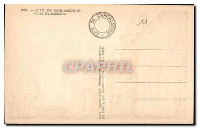 Drzwi Narbونيńskie — Miasto Carcassonne — Wydawca: Serv. Komercjalny Zabytkowych Monumentów, Paryż — Rewers