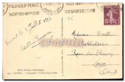Fontanna w Parku Nowych Ogrodów — Cannes — J. Gilletta, Édit.-Phot. 410 — Rewers