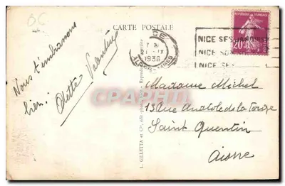 NICE. - Między drzewami — widok portu — L. GILLETTA i Cie, wyd. fotograficzne, NICE, nr 88 — Rewers