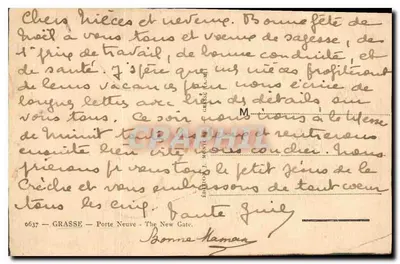Grasse — Widok na Nowe Wrota z wieżą zegarową — Wydawca J. Montphil (n° 6637) — Rewers
