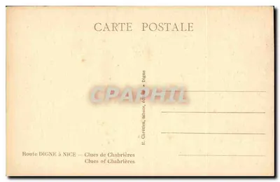 Droga z Digne do Nice — Clues de Chabrières — Wydawca E. Carétéen, Digne — Rewers