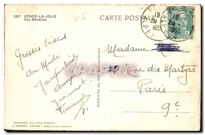 Vence-la-Jolie — Widok ogólny — BRAUN & Cie, druk. - wyd. Mulhouse-Dornach — Rewers