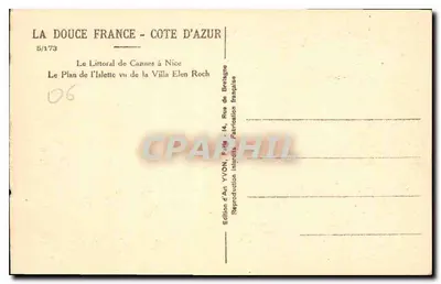 Littoral Cannes do Nice — Widok z Villa Elen Roch na planie wyspy — Wydawnictwo Sztuki YVON — Rewers