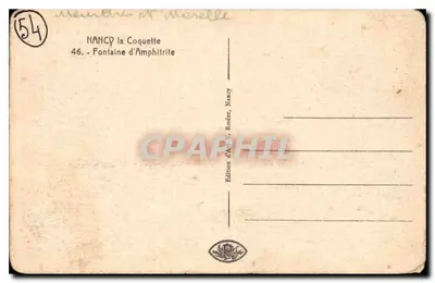 Nancy — Fontanna Amphitryty — Wydawca A. Reder, NANCY, nr 54 — Rewers