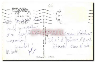 Grasse (Alpes-Maritimes) — Estátua de Fragonard no Templo — Edições LYNÁ-Paris — Verso