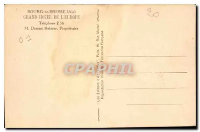 Grand Hôtel de l'Europe — Bourg-en-Bresse — Éditions d'Art Yvon, Paris — Verso