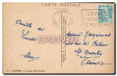 A Virgem da Gruta — Lourdes — Edição E. C. Albert, Paris — Verso