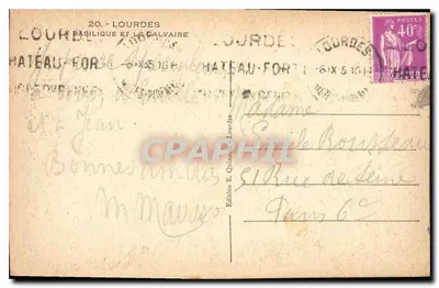 Lourdes — Basilique and the Calvaire — Edition E. Quinante, Lourdes — Back