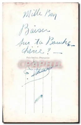 Soldado e mulher se beijando — texto impresso e assinatura 'KISS 1916' — editor Kiss — Verso