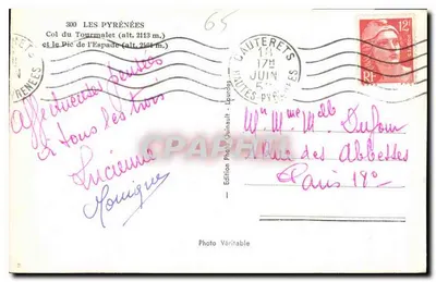 Col du Tourmalet — Pic de l’Espade — Édition Quinault — Verso