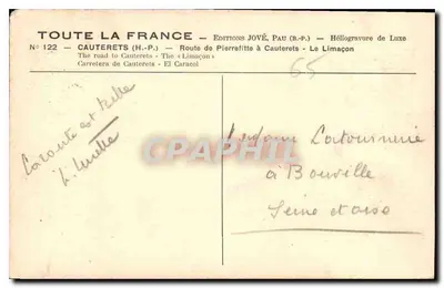 Strada di Pierrefitte a Cauterets — Le Limaçon — Edizioni JOVÉ, Pau (B.-P.) — Verso