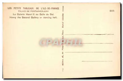 Sala de Baile do Palácio Henri II — Fontainebleau — editor MONA, n° 505 — Verso
