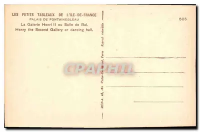Sala de Baile do Palácio Henri II — Fontainebleau — editor MONA, n° 505 — Verso