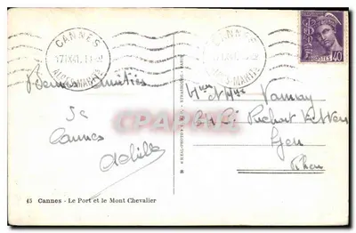 Cannes - O Porto e o Monte Chevalier — editor Real-Photo, n°45 — Verso