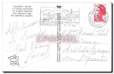 Statua Matki Boskiej z koroną w Lourdes — Wydawnictwo P. Chambon, n°21 — Rewers