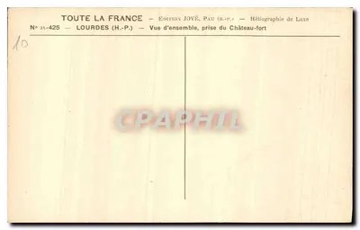 Lourdes (H.-P.) — Ogólny widok z zamku-fortu — Wydawnictwo Joyé, Pau (B.-P.) — Rewers
