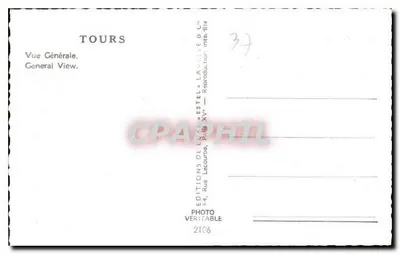 Tours — Vista general con puente y iglesia — Editor LAVILLE-ESTEL, n° 2106 — Reverso