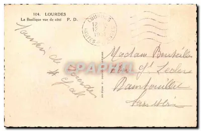 A Basílica vista de lado — Lourdes — Edição P. Doucet — Verso