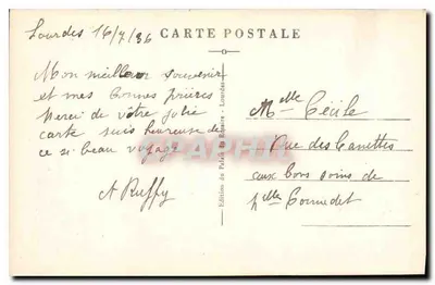 Lourdes — Święte miejsca i rzeka Gave. — Pałac Różańca — Rewers
