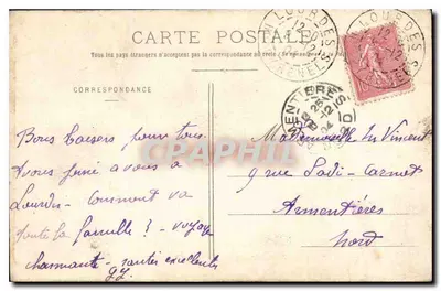 Lourdes - Zamek-Fort — widok zamku na wzgórzu z mostem na tle — wydawca F.C. n°44 — Rewers