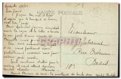 Marselha — Fonte Cantini — Editor desconhecido, número de série não visível — Verso