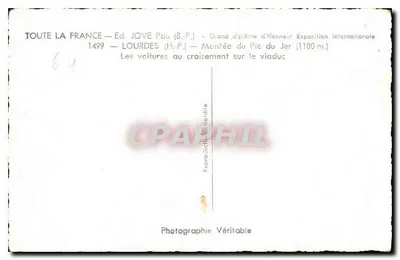 Lourdes — Salita del Pic du Jer (1100 m) — Le automobili all'incrocio sul viadotto — Ed. JOVE Pau (B.P.) — Verso