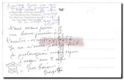 A Basílica iluminada durante a Procissão com tochas — Lourdes — Éditions P. CHAMBON, Sceaux — Verso