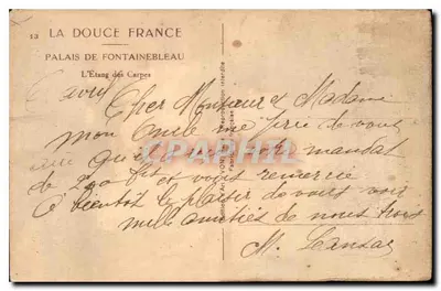 Palacio de Fontainebleau — El Estanque de las Carpes — Editor La Douce France, n°13 — Reverso