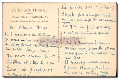 Palácio de Fontainebleau — Ala dos Ministros e Cour dos Adeuses — Edição de Arte YVON — Verso
