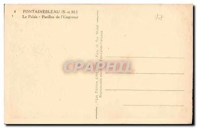 Fontainebleau — Pavilhão do Imperador — Les Éditions d'Art Vignon, Paris — Verso