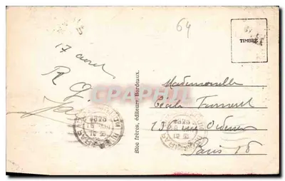 Pyrénées — Okolice CAUTERETS, Gouffre du Pont d'Espagne (wys. 1406 m.) — Bloc frères, wydawcy, Bordeaux, nr 64 — Rewers