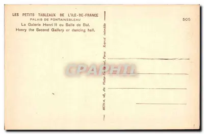 A Galeria Henri II ou Sala de Baile — Palácio de Fontainebleau — editor MONA, n° 505 — Verso