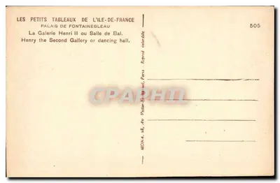 Sala de baile do Palácio de Fontainebleau — Galeria Henri II — editor Mona, n° 505 — Verso