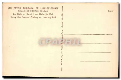 Palácio de Fontainebleau — Galeria Henri II ou Sala de Baile — editor Mona, n° 505 — Verso