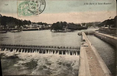 L'Île Barbe e Saint-Rambert — vista da barragem no Rio Rhône — ND. Foto