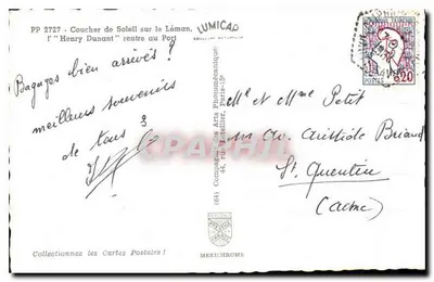 Zachód słońca nad Lac Leman — ferryt "Henry Dunant" wchodzi do portu — Lumicad — Rewers