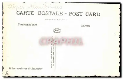Vallon acima de Beausoleil — Alpes-Maritimes — Editado pela Agência Nacional de Viagens — Verso
