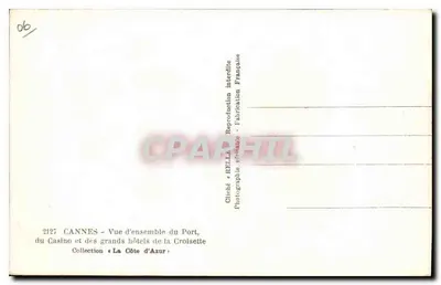CANNES — Widok ogólny Portu, Kasyna i wielkich hoteli na Croisette — Cliché Rella — Rewers