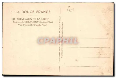 Castelo de Cheverny — Visão geral (Fachada Norte) — Edições d'Art YVON, Paris — Verso