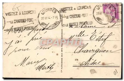 Lourdes - A Virgem da Gruta — aparição de Bernadette em 1858 — editor C° Alsacienne des Arts Photographiques, n° 171 — Verso
