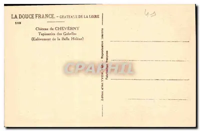Zamek Cheverny — Tapyserie Gobelins (Ukradnięcie pięknej Heleny) — Wydawnictwo Art YVON, nr 119 — Rewers