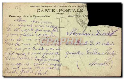 Bilhete postal antigo Autrecourt A Prefeitura — Verso