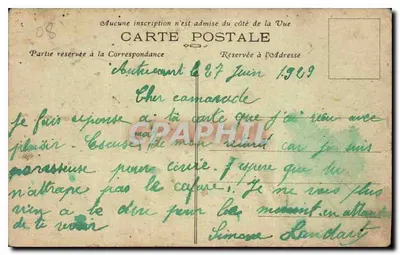 Bilhete postal antigo Autrecourt village — Verso