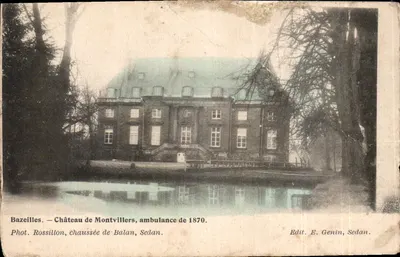 Bilhete postal antigo Bazeilles Castelo de Montvillers ambulância de 1870