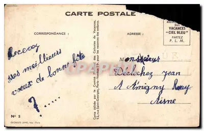 Chicos de la escuela en acampada — escena de cocina — Georges Lang, Imp. Paris, n°5 — Reverso