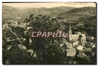 Vals-les-Bains — vista aérea do vilarejo e de sua igreja — Edição G.-L. AUD