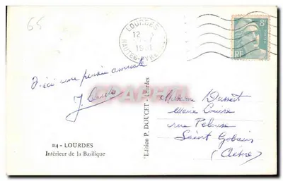 Wewnętrzny widok Bazyliki — Lourdes — Wydawnictwo P. Doucet, nr 114 — Rewers